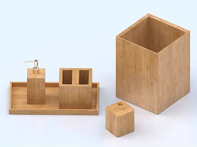 Wooden Household Items Set With Tray Storage Box Compartment Organizer And Small Container 3d model