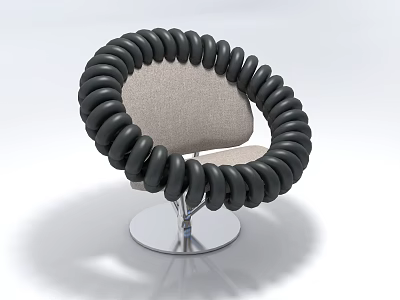 Modern Single Chair With Black Ring Backrest Light Gray Fabric Seat And Silver Metal Base 3d model
