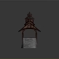 Wooden Covered Bridge Structure With Spire Tower Tile Roof And Stone Piers