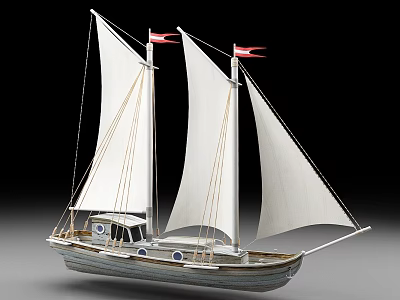 Classic Sailing Ship With White Sails Red Pennants And Intricate Hull Design 3d model