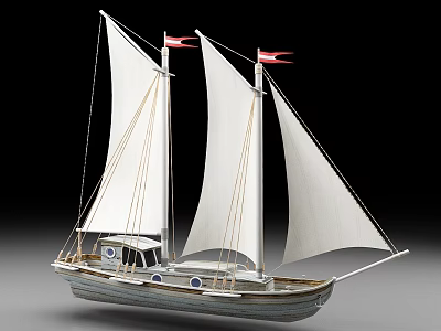 Classic Sailing Ship With White Sails Red Pennants And Intricate Hull Design 3d model Classic Sailing Ship With White Sails Red Pennants And Intricate Hull Design 3d model