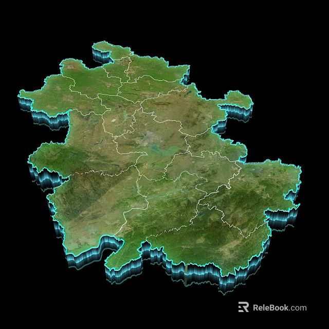 Highly Detailed 3D Map Visualization of Regional Topographic Terrain and Boundaries 3d model 