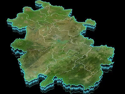 Highly Detailed 3D Map Visualization of Regional Topographic Terrain and Boundaries 3d model