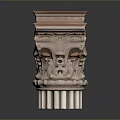 Classical Bronze Column With Intricate Carvings And Dark Reflective Background