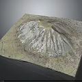 Detailed 3D Terrain Model Featuring Volcanic Landscape With Textured Surface And Colorful Topographic Details