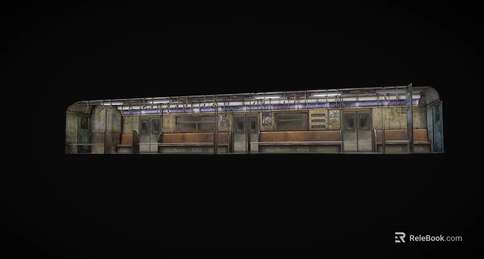 Vintage Train Carriage Interior Featuring Wooden Seats And Classic Windows Design 3d model 