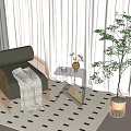 Modern Elegant Living Room With Armchair Rug Floor Lamp And Green Plant