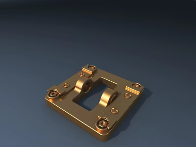 Golden Metal Door Handle Mounting Plate Featuring Secure Screw Fixings 3d model