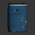 Sturdy Blue Barrel With Metal Handles Black Lid And Worn Surface