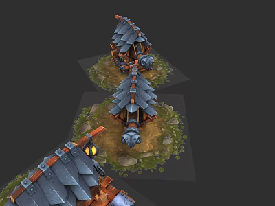 3D Model of Spiked Weapon Featuring Wooden Structure Metal Components and Grass Surroundings 3d model