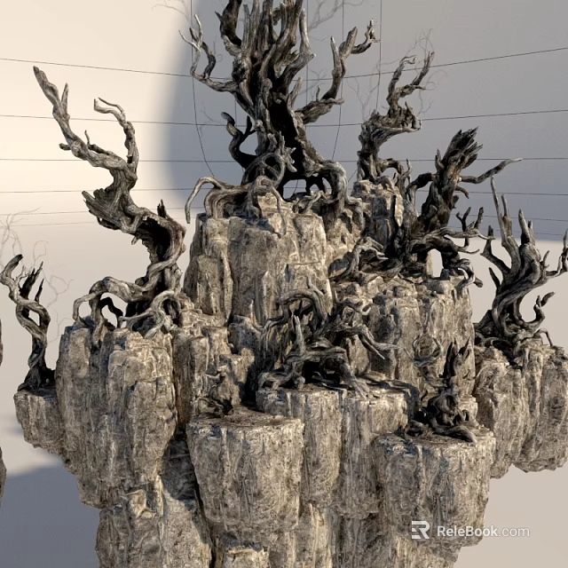Unique Sculptural Arbor With Twisted Dry Branches On Rocky Base 3d model 