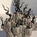 Unique Sculptural Arbor With Twisted Dry Branches On Rocky Base