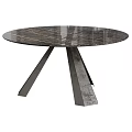 Modern Round Dining Table With White Marble Glossy Tabletop And Black Metal Triangular Legs Design 3d model