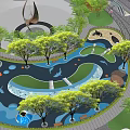 Modern Commercial Landscape Design With Water Features Trees Sculptures And Pathways