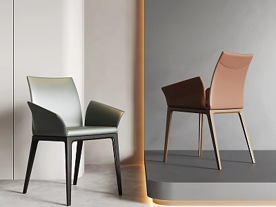Modern Leisure Chairs With Curved Leather Backrests And Slim Legs In Green And Brown 3d model