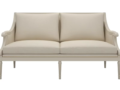 Elegant Beige Upholstered Two Seater Sofa With Curved Armrests And Slim Wooden Legs 3d model
