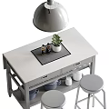 Modern Dining Table Set With Stools Potted Plant Placemat And Drawer Storage 3d model