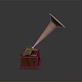 Vintage Gramophone With Wooden Base And Horn Shaped Speaker For Home Decor