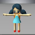 Cute Cartoon Girl Character With Teal Pigtails Blue Dress Red Shoes And Outstretched Arms