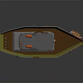 Small Fishing Boat With Blue Cabin Orange Railings And Wooden Deck Ladder