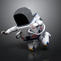 Dynamic Astronaut in White Spacesuit with Dark Helmet Floating on Gray Background