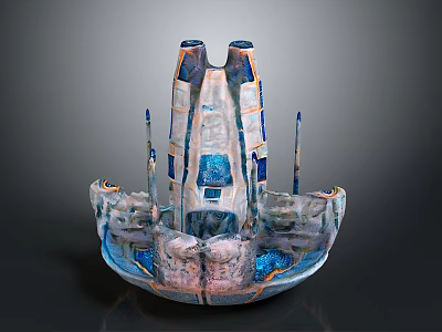 Colorful Abstract Sculpture Carving with Layered Protrusions and Blue White Tones 3d model