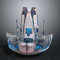Colorful Abstract Sculpture Carving with Layered Protrusions and Blue White Tones