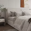 Modern Double Bed With Pillows Brown Blanket Bedside Tables And Green Plant