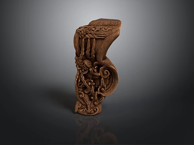 Intricately Carved Wooden Architectural Component With Traditional Patterns And Decorative Details 3d model