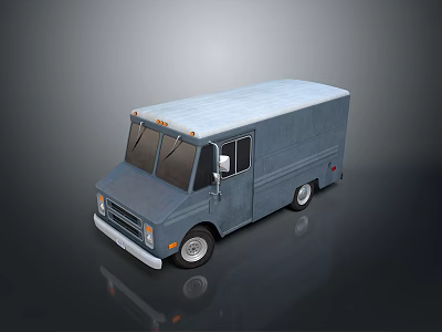 Blue Small City Bus Exterior Design With Flat Roof And Side Windows 3d model