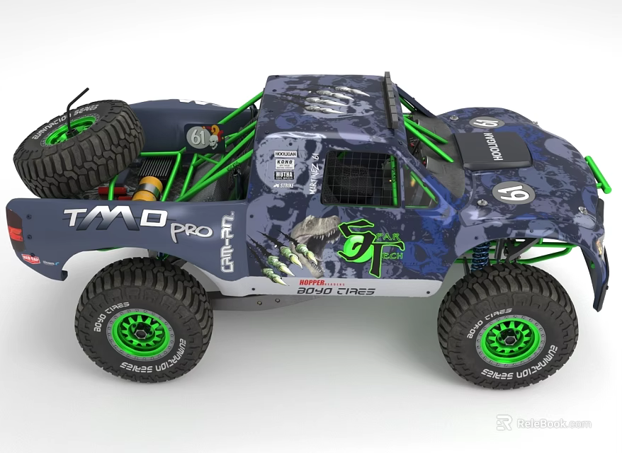 Remote Control Racing Off Road Truck With Camouflage Design Green Rims And Big Tires 3d model 