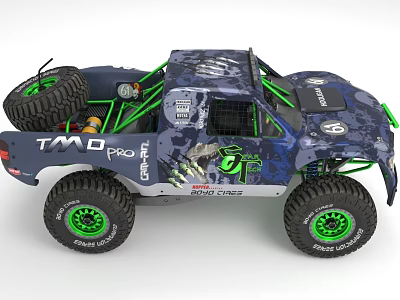 Remote Control Racing Off Road Truck With Camouflage Design Green Rims And Big Tires 3d model