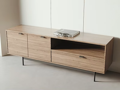 Modern Wooden TV Stand With Drawers Cabinets And Metal Legs Design 3d model