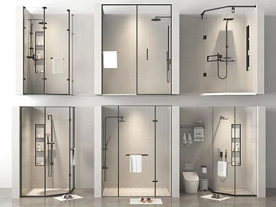 Modern Shower Room Interior with Glass Enclosure and Stylish Wall Mounted Shower Head 3d model