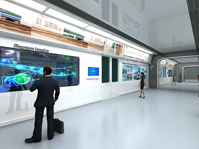 Modern Subway Station Interior With Digital Screens And Pedestrians 3d model