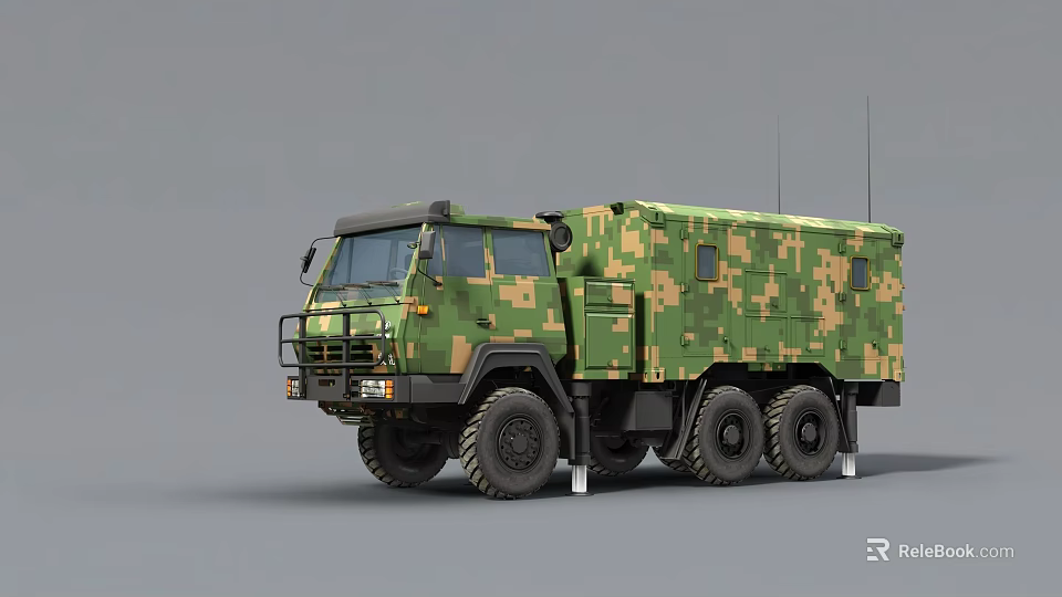 Military Style Camouflage Multi Wheel Functional Vehicle With Antenna And Heavy Duty Build 3d model 