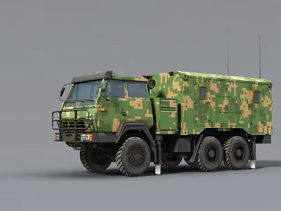 Military Style Camouflage Multi Wheel Functional Vehicle With Antenna And Heavy Duty Build 3d model
