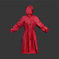 Red Hooded Raincoat With Long Sleeves And Adjustable Belt For Outdoor Use