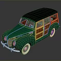 Vintage Green Station Wagon With Wooden Side Panels And Black Roof