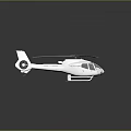 White Helicopter Model with Rotors and Transparent Cabin on Reflective Dark Background