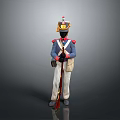 Traditional Historical Military Soldier Figure With Blue Uniform Red Accents And Rifle