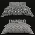 Single Bed In Minimalist Style With White Geometric Bedspread And Pillows