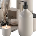 Bathroom Accessories Set With Dried Flowers Tray Bottles And Candle