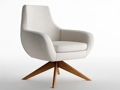 Modern Beige Fabric Accent Chair With Rounded Armrests And Wooden Five Legged Base 3d model