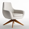 Modern Beige Fabric Accent Chair With Rounded Armrests And Wooden Five Legged Base