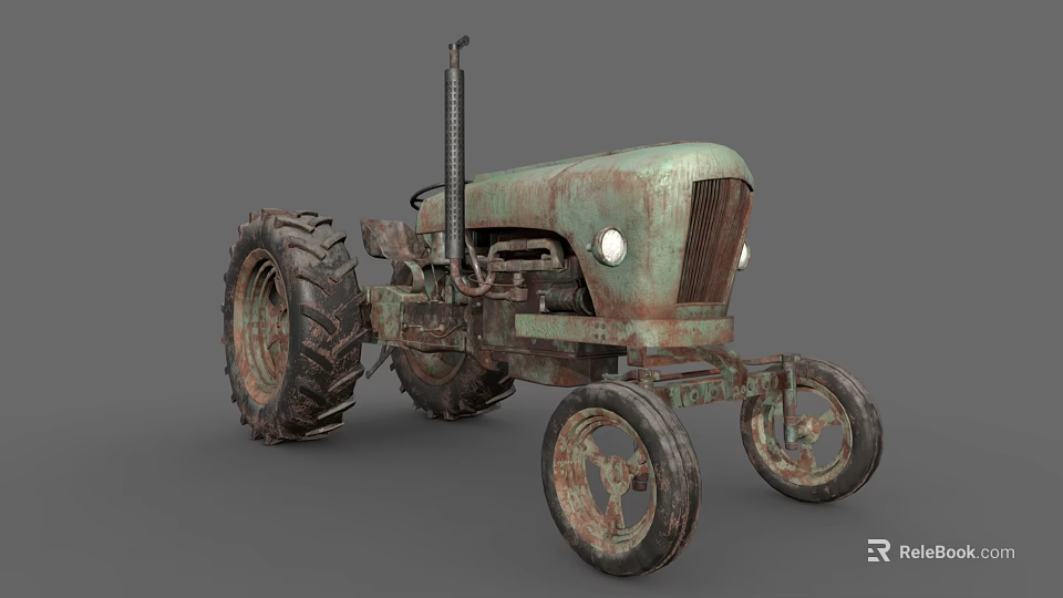 Rusty Vintage Tractor With Large Wheels Classic Design And Old Metal Body 3d model 