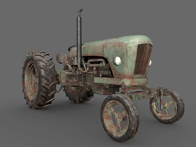 Rusty Vintage Tractor With Large Wheels Classic Design And Old Metal Body 3d model