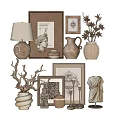 Vintage Decorative Ornament Set With Sculptures Vases Lamps Frames And Branch Decorations