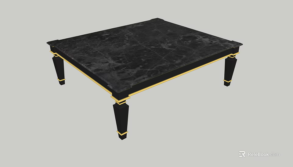 Square Coffee Table With Black Marble Top And Gold Accent Black Legs 3d model 