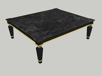Square Coffee Table With Black Marble Top And Gold Accent Black Legs 3d model